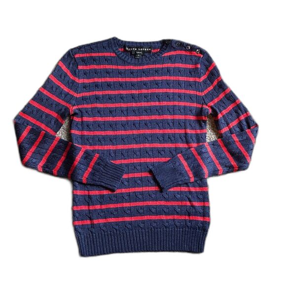 RALPH LAUREN BLACK LABEL STRIPED SILK CABLE-KNIT SLIM FIT SWEATER SIZE SMALL
